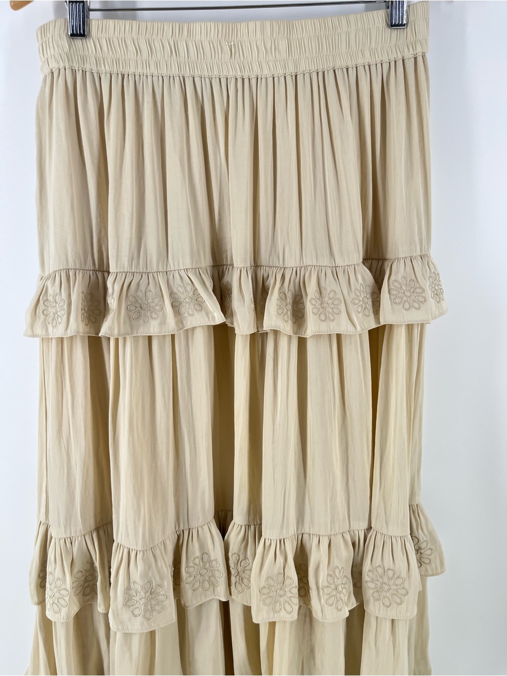 Joie Beige Tiered Maxi Skirt with Embroidered Trim - Picture 7 of 8